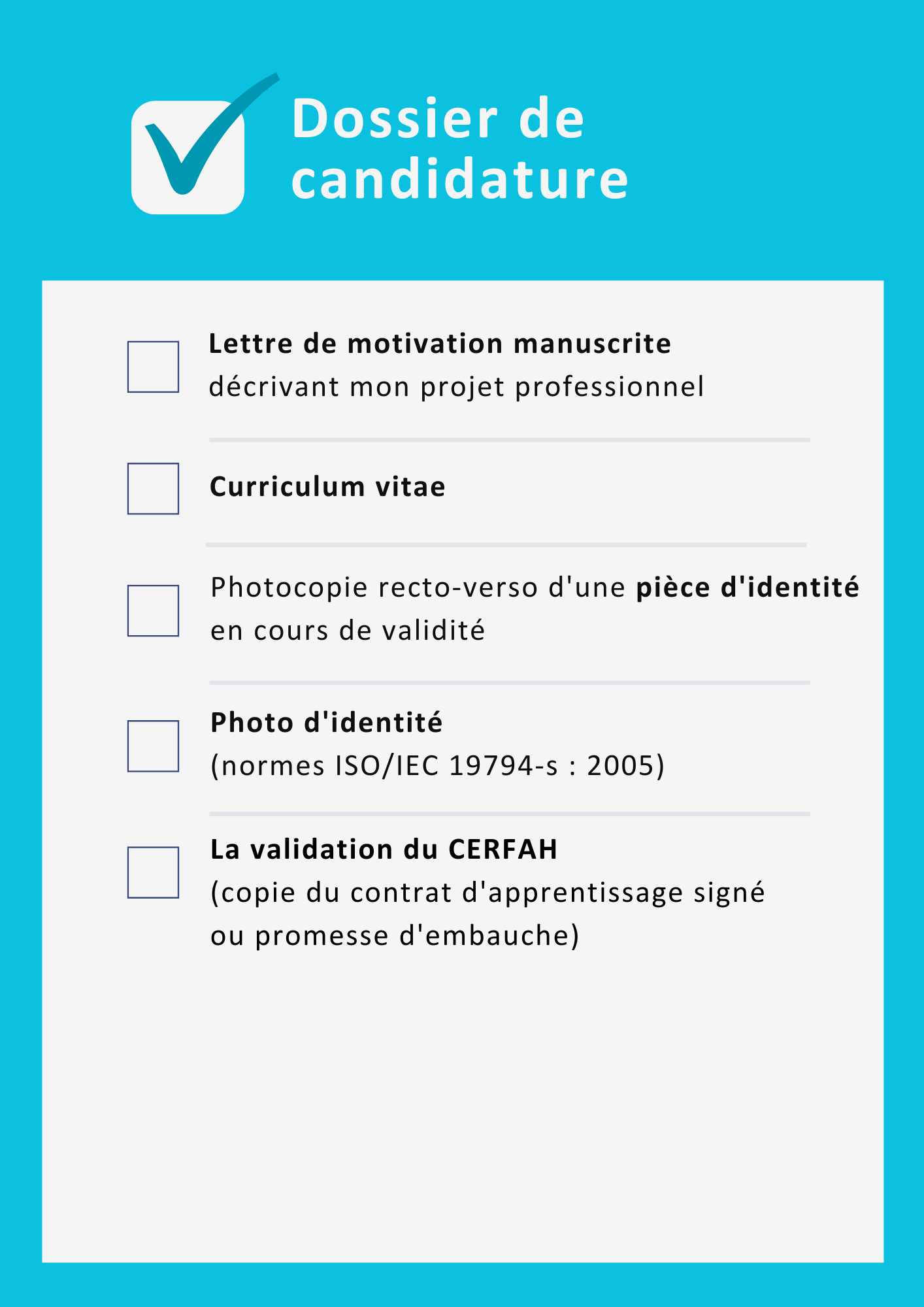 dossier candidature VAE Check list